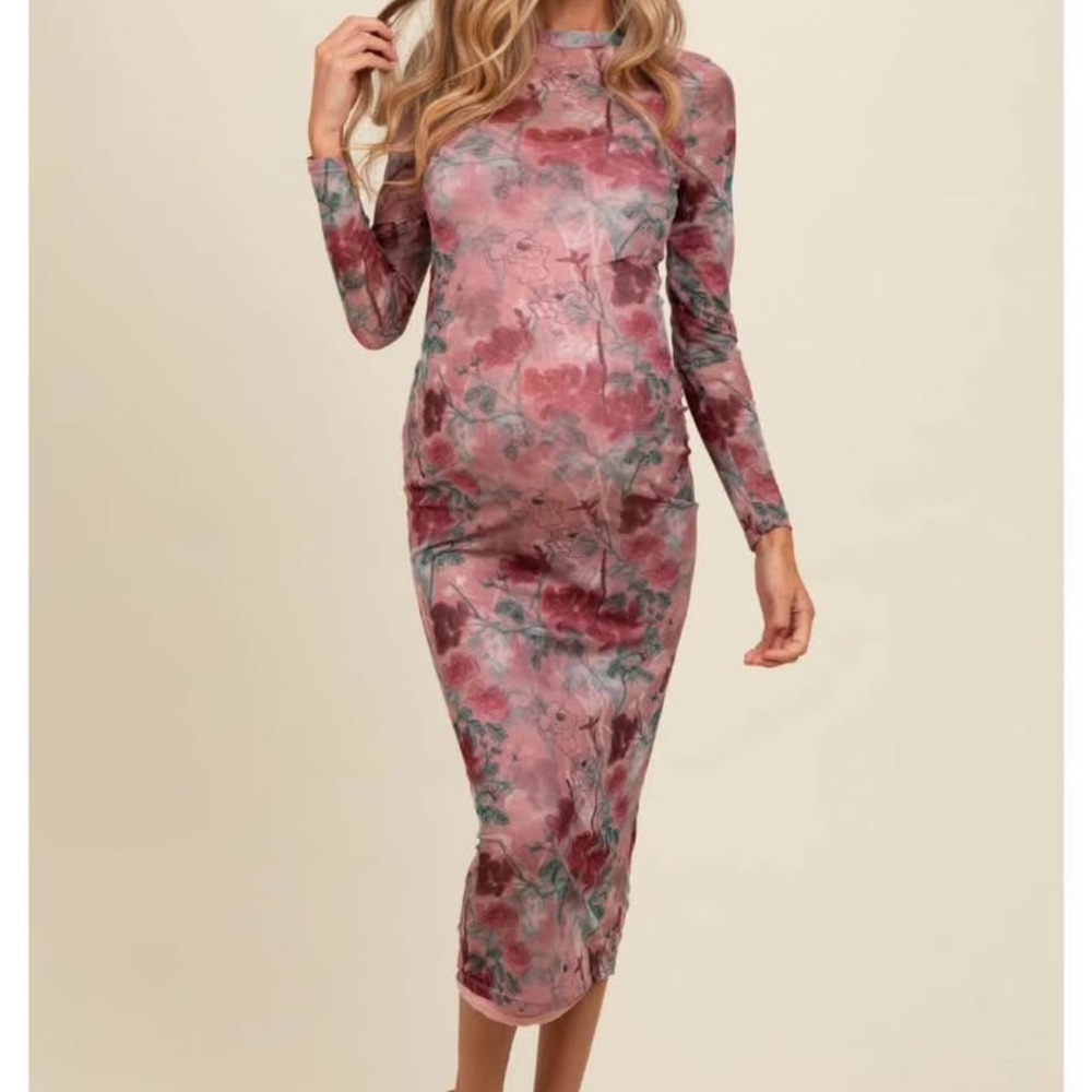 Floral Long Sleeve Maternity Dress